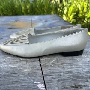Vintage Sebastino White Faux Metallic Silver Gold Slip On Flats Women’s 8M 925